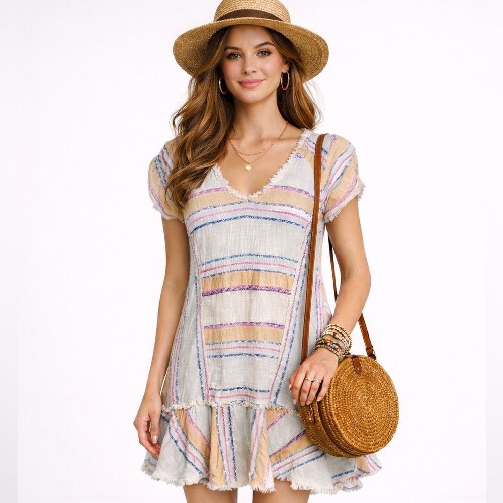 Anthropologie Holding Horses Striped Frayed Hem Mini Dress Boho Size Small